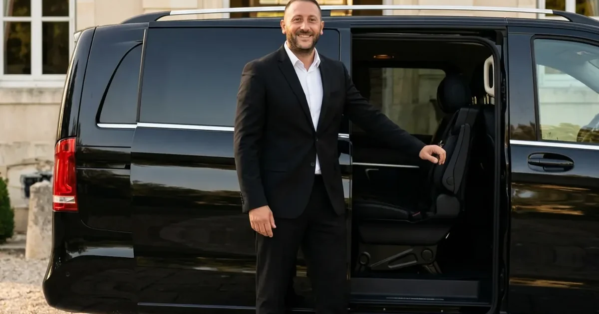 Chauffeur Elite Driver ouvrant la porte coulissante d'un van